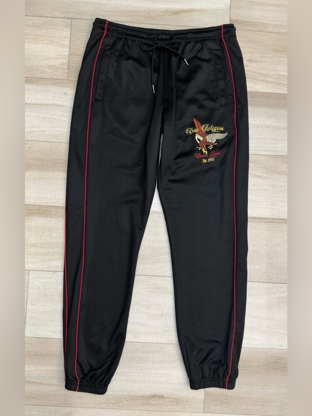 True Religion Embroidered Eagle Mens Track
Jogger Size S 30"X 31" Black Red